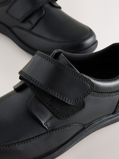 Black Extra Wide Fit (H) Leather 1 Strap Touch Fastening School Shoes image 3