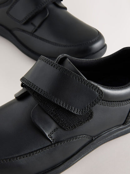 Black Wide Fit (G) Leather 1 Strap Touch Fastening School Shoes image 3