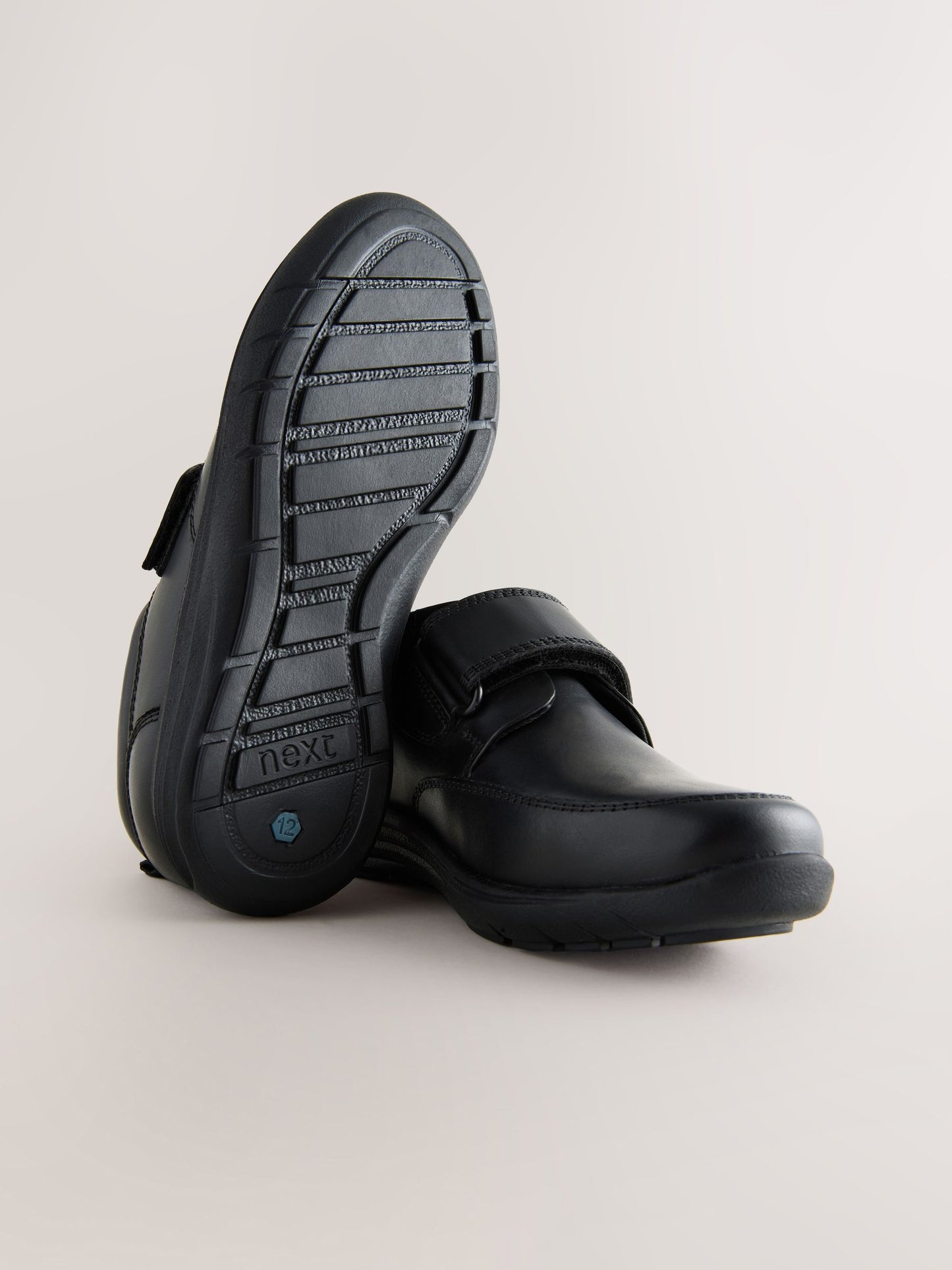 Black Standard Fit (F) Leather 1 Strap Touch Fastening School Shoes image 5
