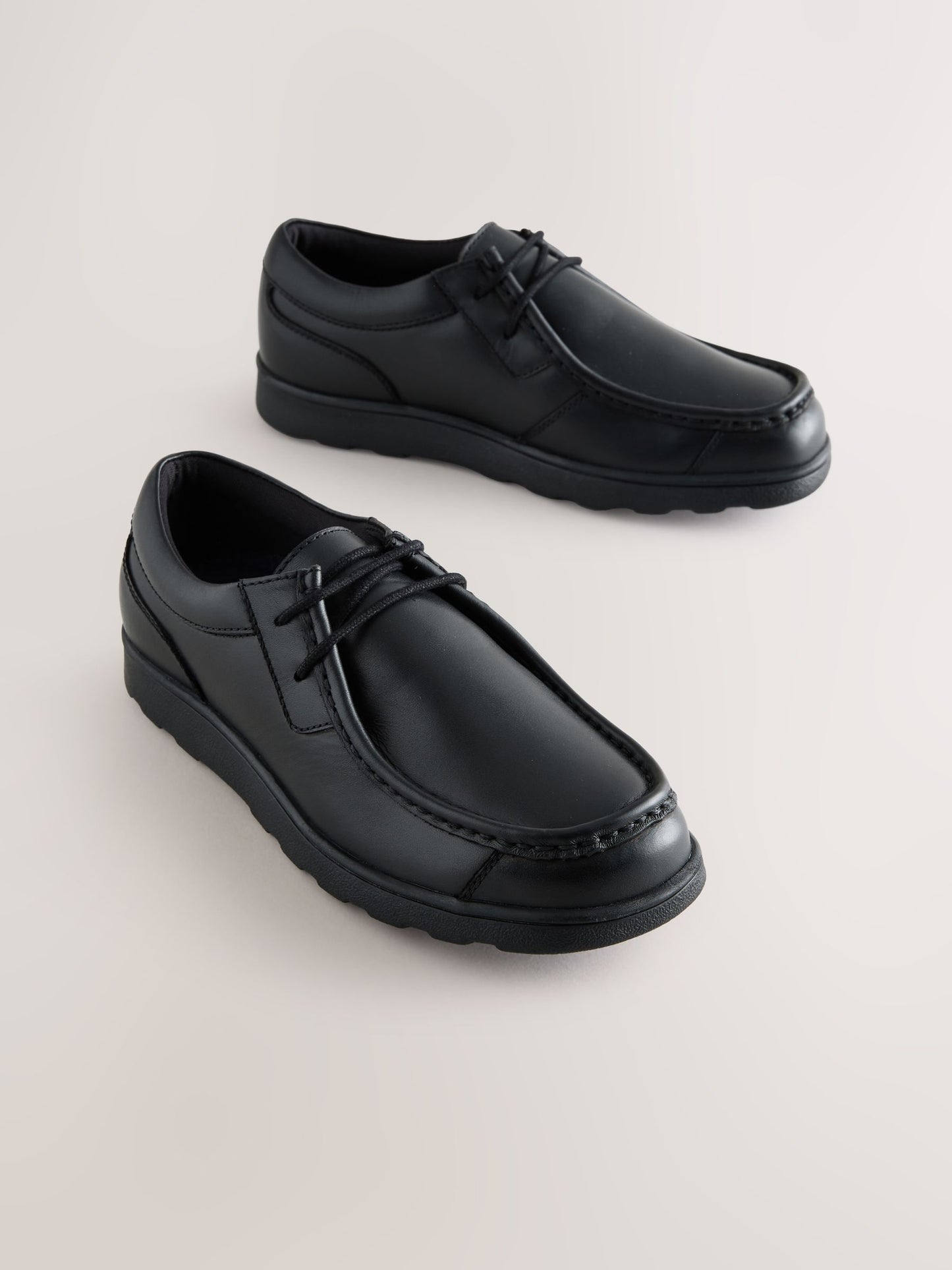 Black Wide Fit (G) Leather Lace Up Loafer School Shoes image 1