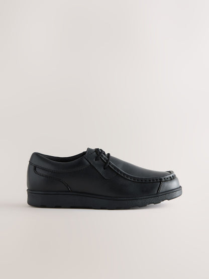 Black Standard Fit (F) Leather Lace Up Loafer School Shoes image 2