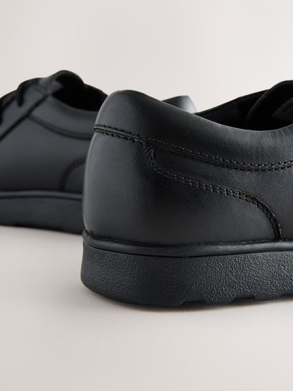 Black Standard Fit (F) Leather Lace Up Loafer School Shoes image 3