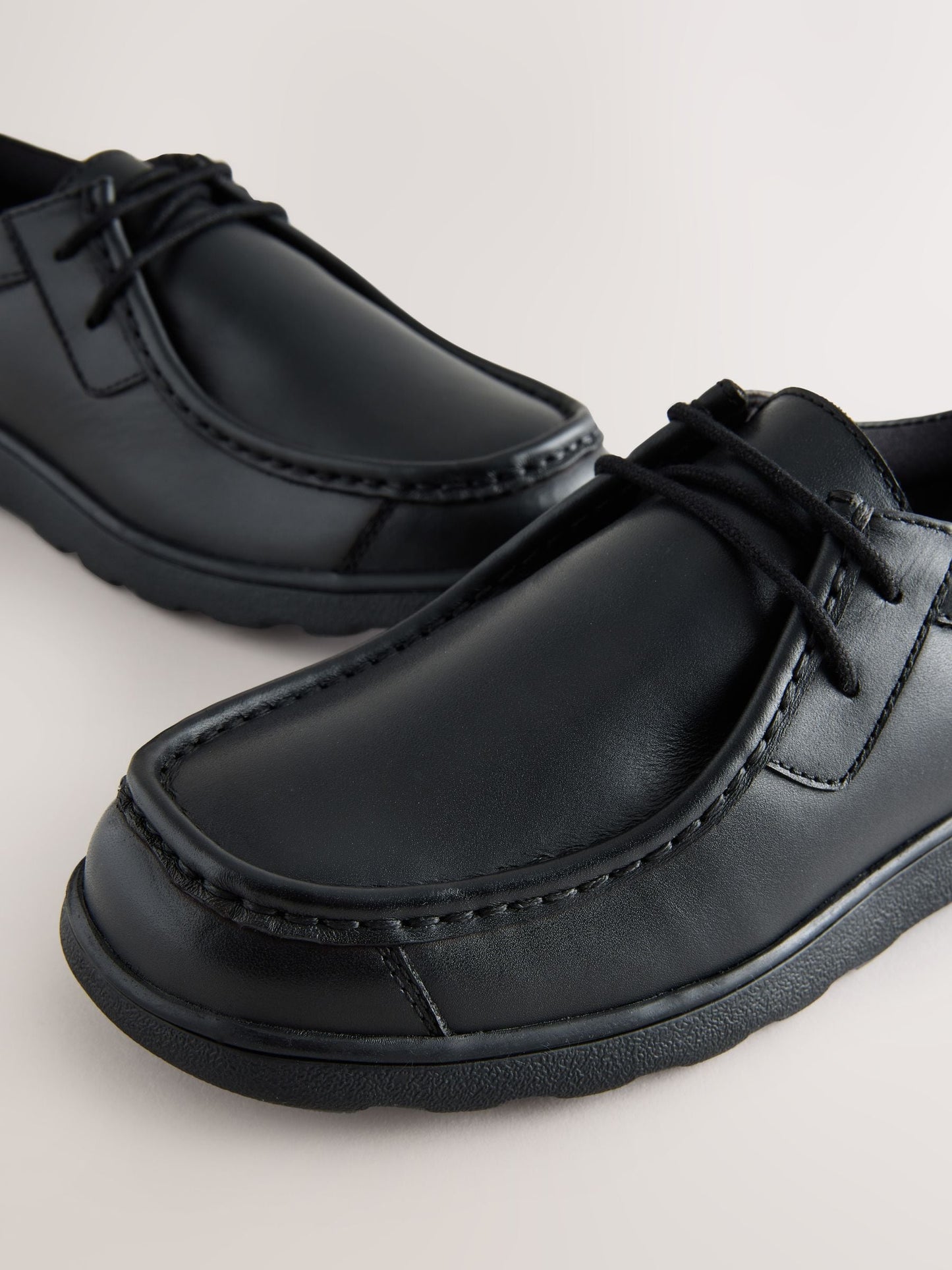 Black Standard Fit (F) Leather Lace Up Loafer School Shoes image 5