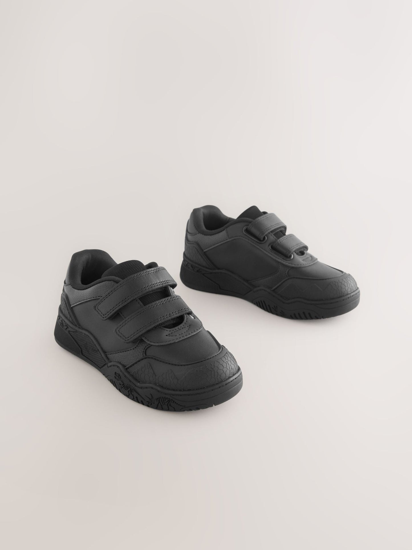 Black Dinosaur Touch Fastening Leather School Shoes image 1