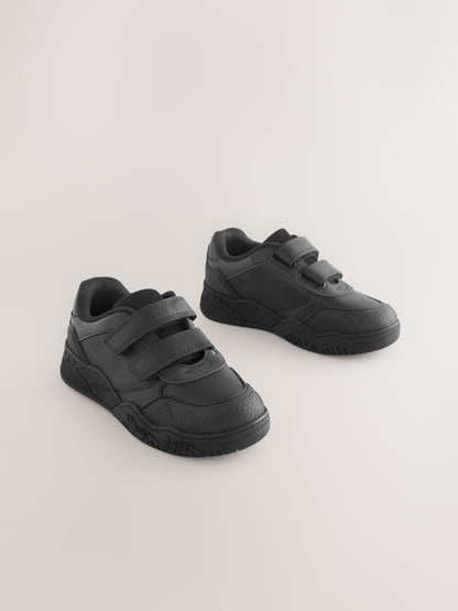 Black Dinosaur Touch Fastening Leather School Shoes image 1