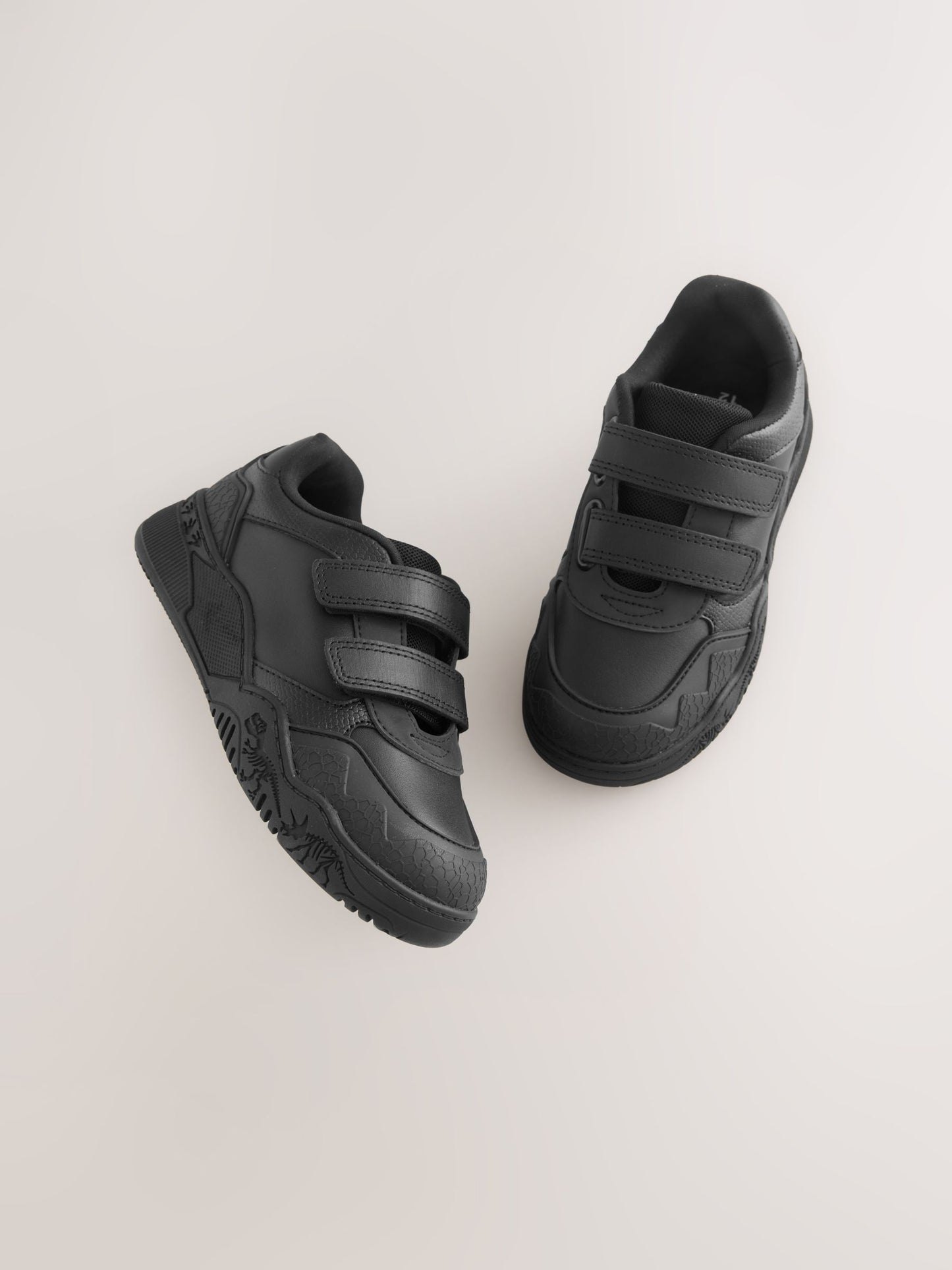 Black Dinosaur Touch Fastening Leather School Shoes image 2