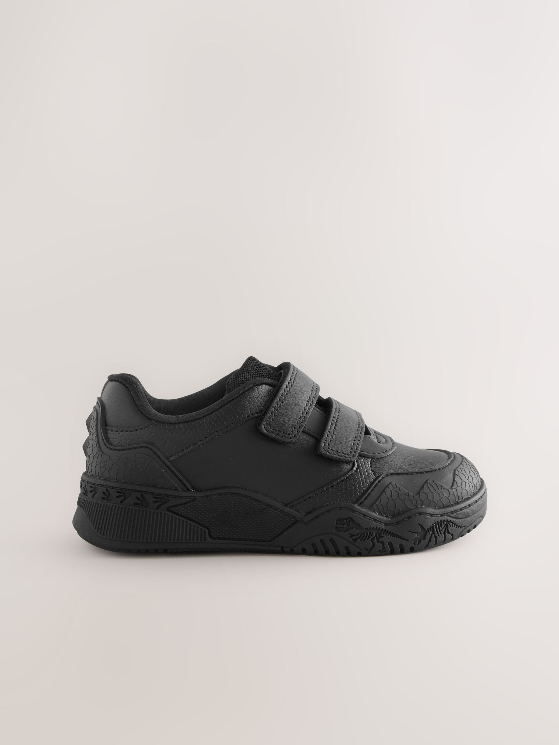 Black Dinosaur Touch Fastening Leather School Shoes image 3