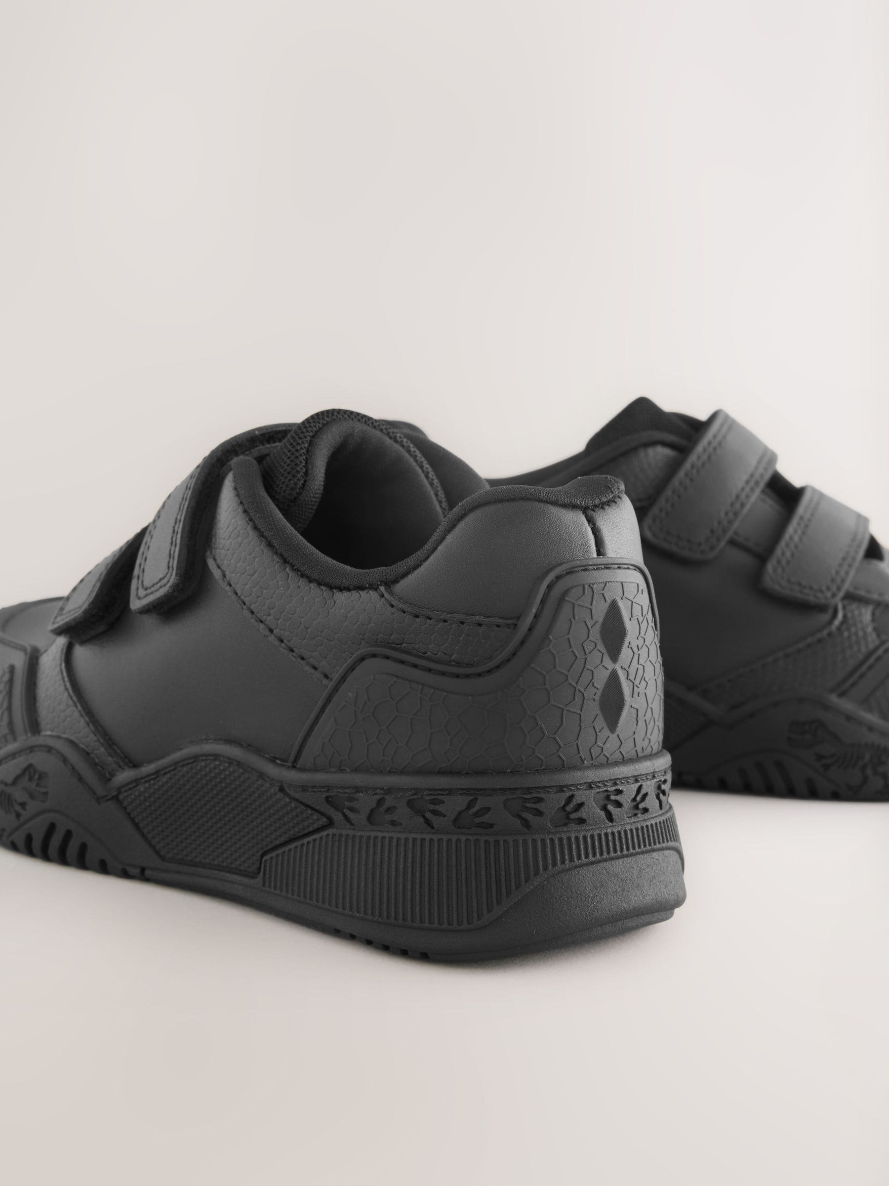 Black Dinosaur Touch Fastening Leather School Shoes image 4