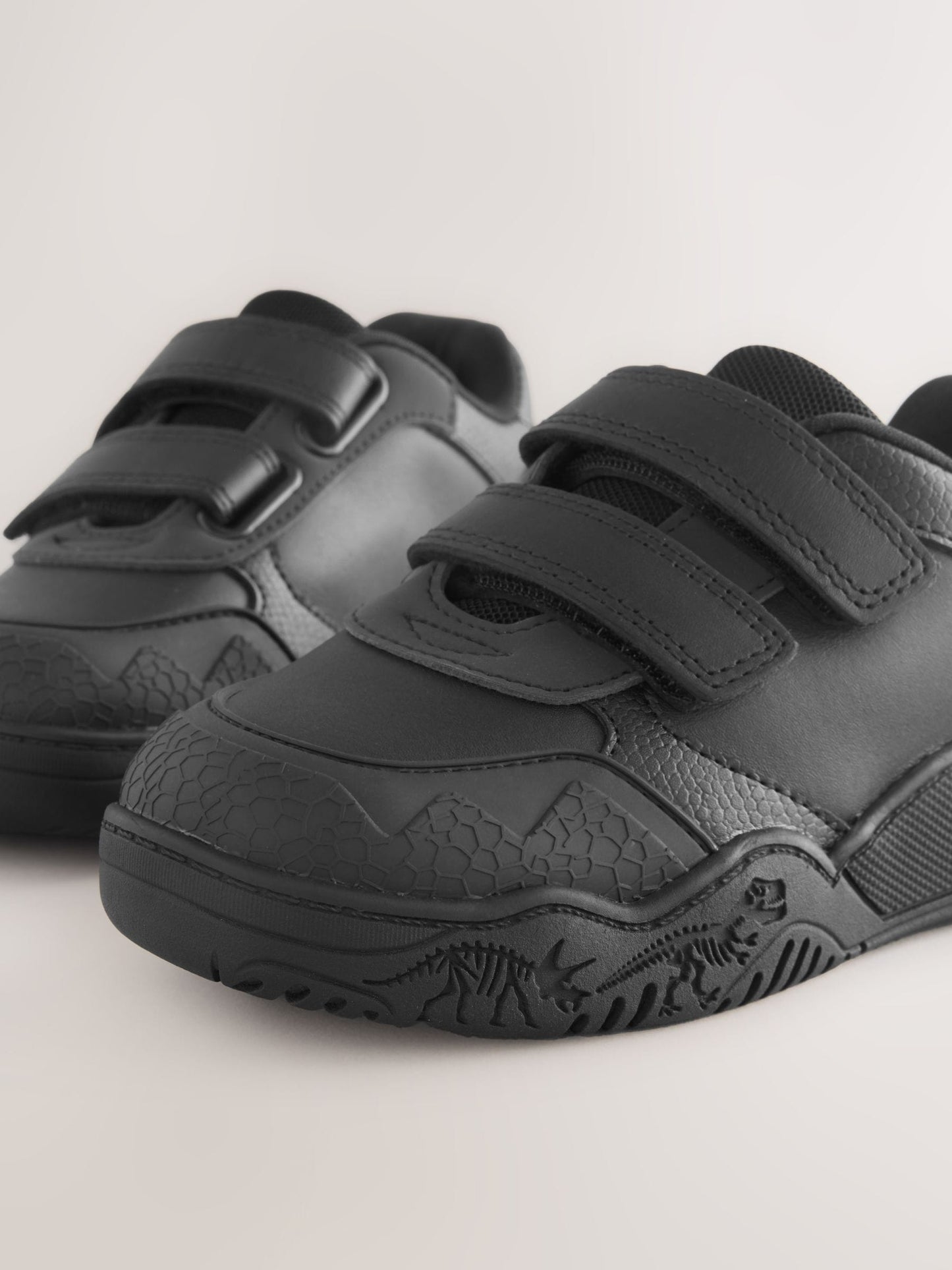 Black Dinosaur Touch Fastening Leather School Shoes image 5