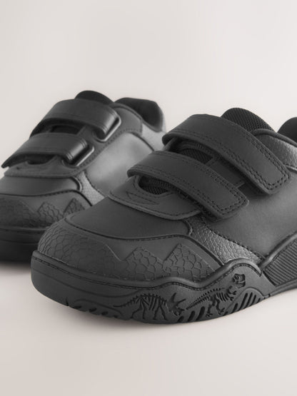 Black Dinosaur Touch Fastening Leather School Shoes image 5