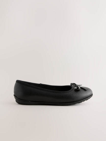 Black Wide Fit (G) Leather Ballerina School Shoes image 2