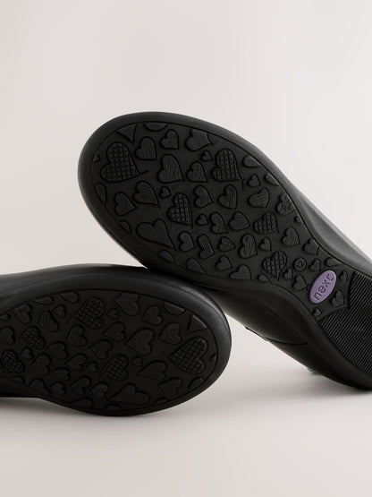 Black Wide Fit (G) Leather Ballerina School Shoes image 5