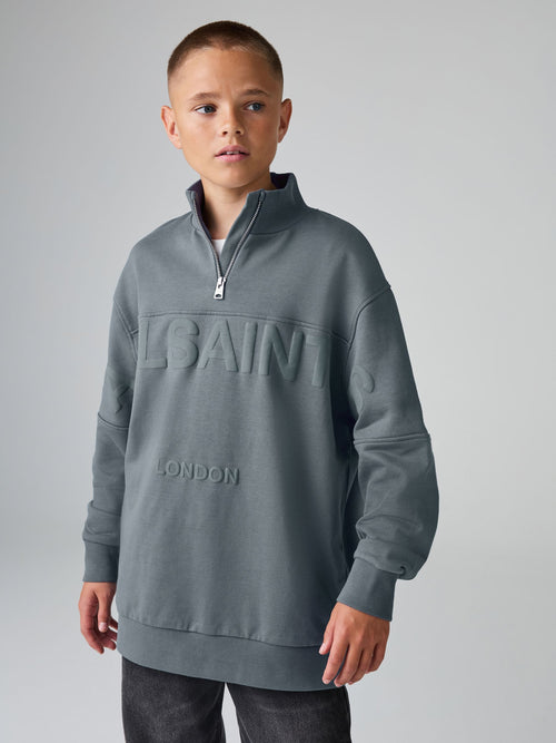 smALLSAINTS Dusky Blue Biggy Oversized Half Zipped Sweatshirt - image 1