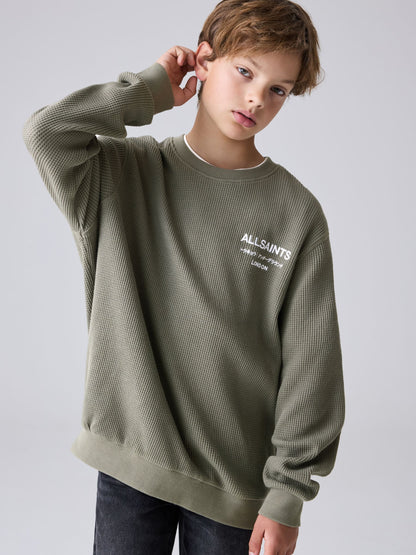 smALLSAINTS Khaki Green Waffle Underground Oversized Crew Neck Sweatshirt - image 1