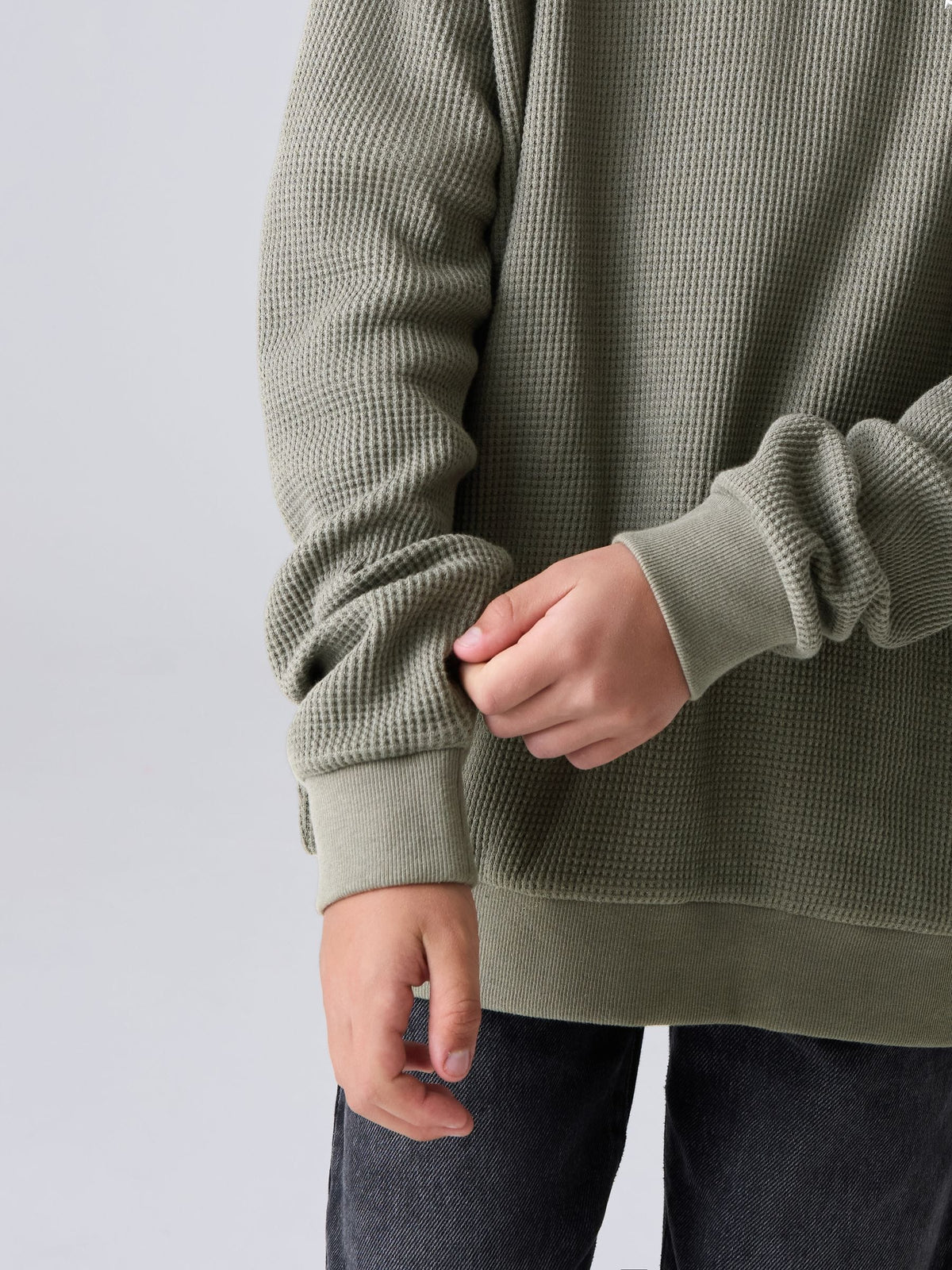 smALLSAINTS Khaki Green Waffle Underground Oversized Crew Neck Sweatshirt - image 2