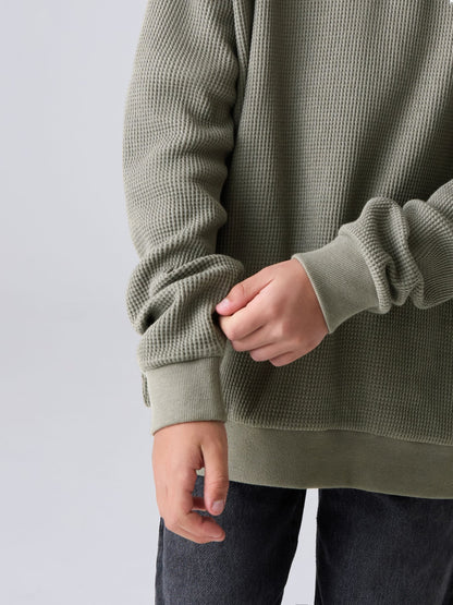 smALLSAINTS Khaki Green Waffle Underground Oversized Crew Neck Sweatshirt - image 2