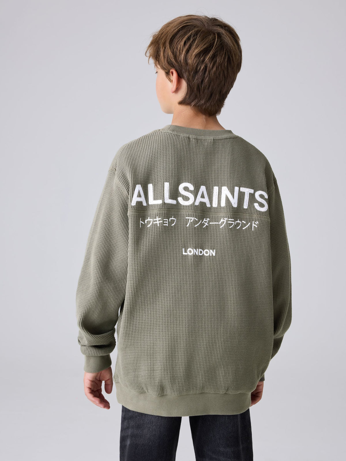 smALLSAINTS Khaki Green Waffle Underground Oversized Crew Neck Sweatshirt - image 3