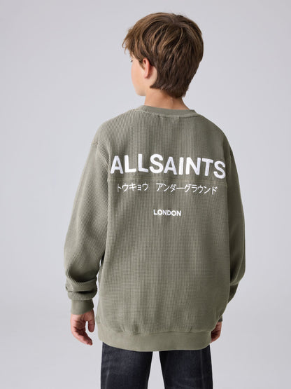 smALLSAINTS Khaki Green Waffle Underground Oversized Crew Neck Sweatshirt - image 3