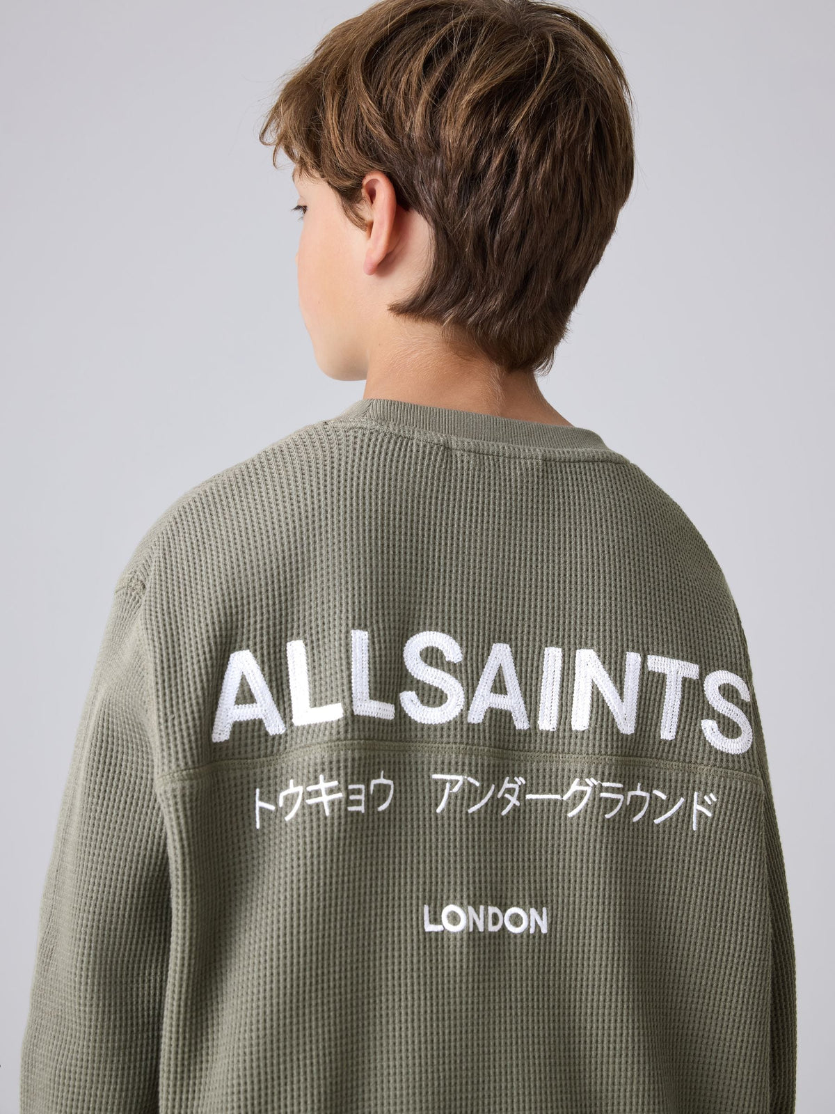 smALLSAINTS Khaki Green Waffle Underground Oversized Crew Neck Sweatshirt - image 5