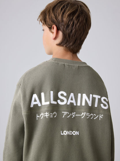smALLSAINTS Khaki Green Waffle Underground Oversized Crew Neck Sweatshirt - image 5