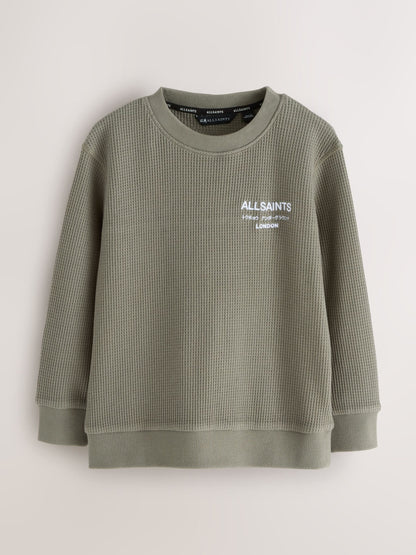 smALLSAINTS Khaki Green Waffle Underground Oversized Crew Neck Sweatshirt - image 6