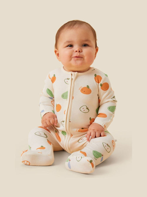 MORI Cream Fruit Print Supersoft 2 Way Zip Up Sleepsuit image 1