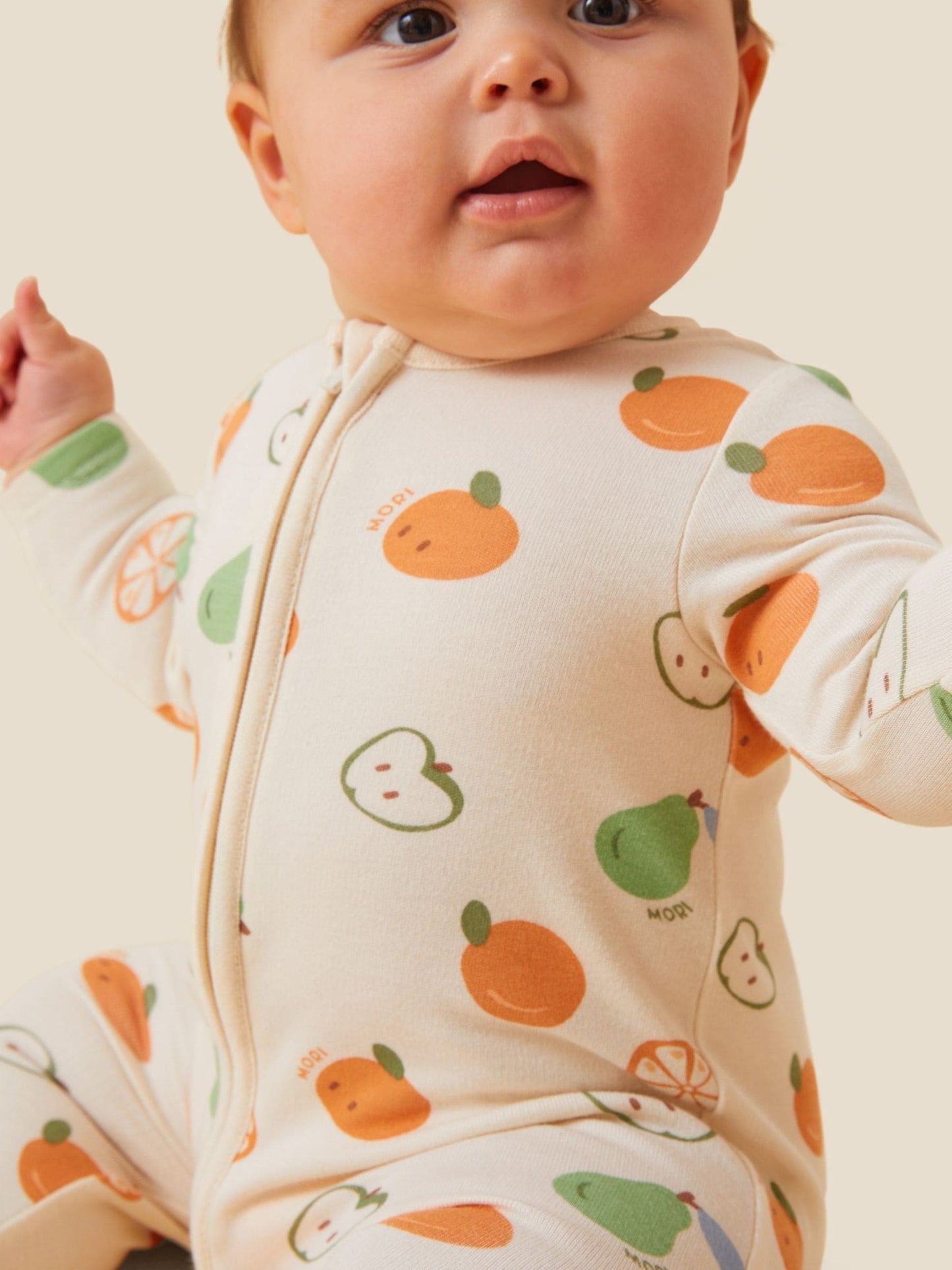 MORI Cream Fruit Print Supersoft 2 Way Zip Up Sleepsuit image 2