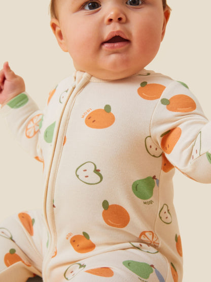 MORI Cream Fruit Print Supersoft 2 Way Zip Up Sleepsuit image 2
