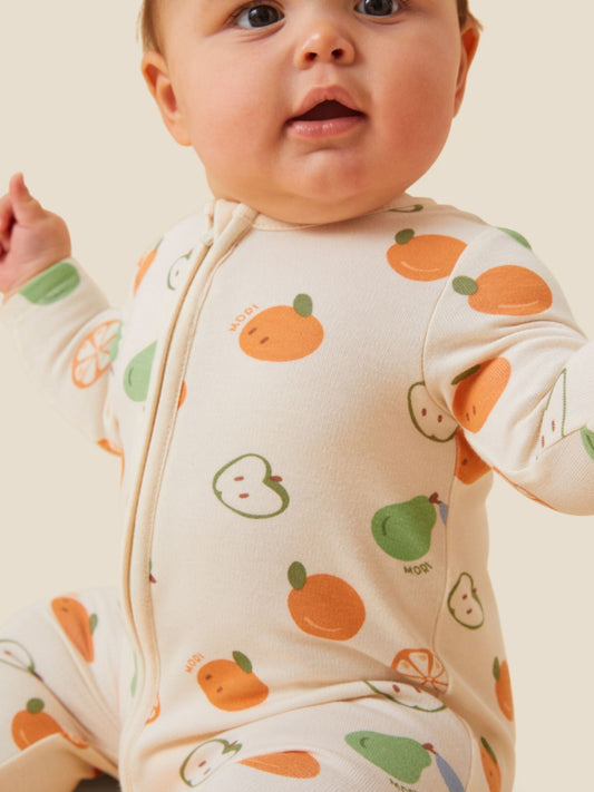 MORI Cream Fruit Print Supersoft 2 Way Zip Up Sleepsuit image 2