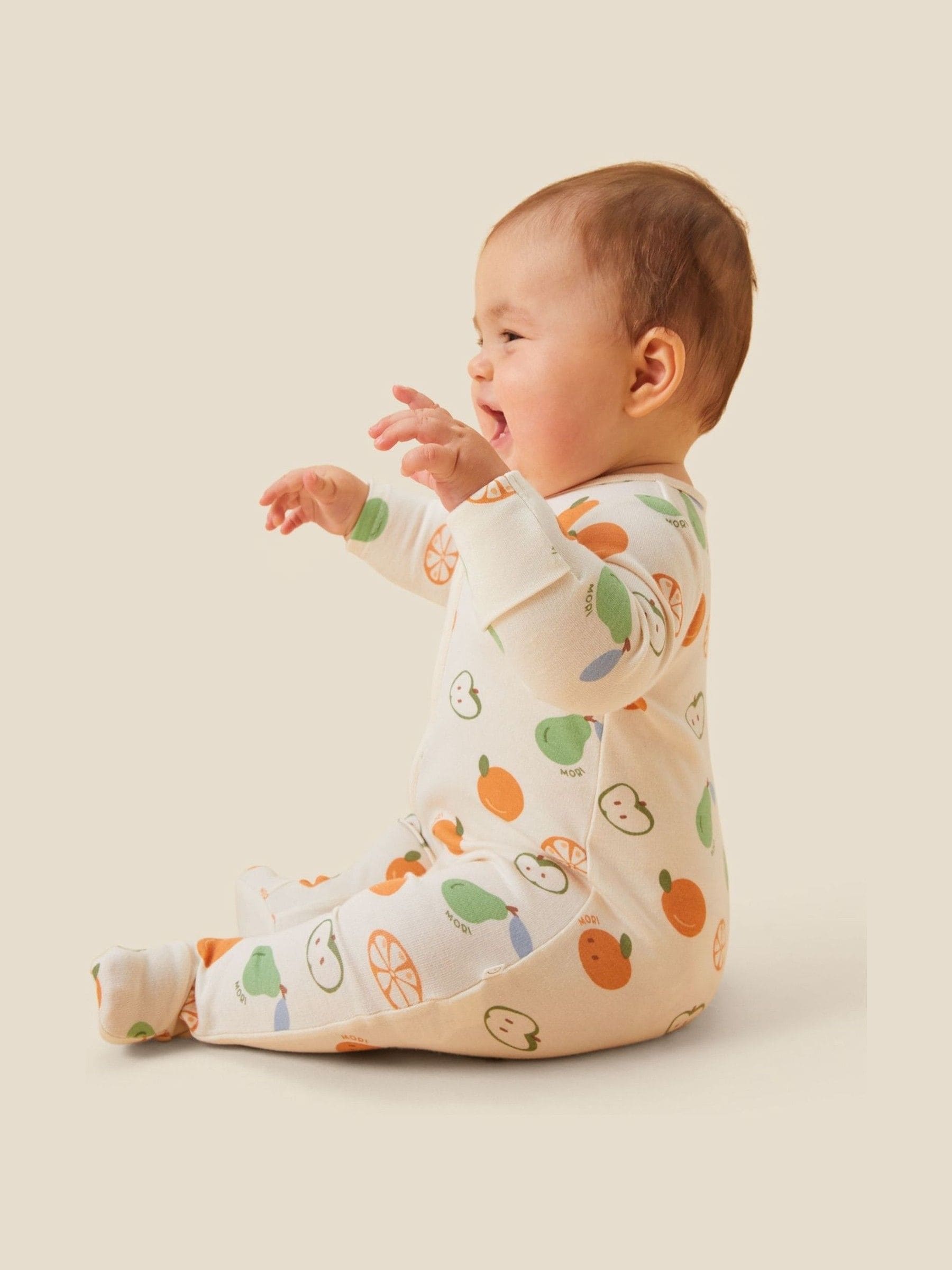 MORI Cream Fruit Print Supersoft 2 Way Zip Up Sleepsuit image 3