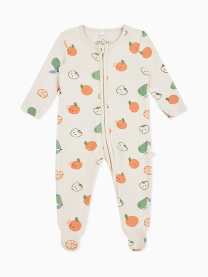 MORI Cream Fruit Print Supersoft 2 Way Zip Up Sleepsuit image 4