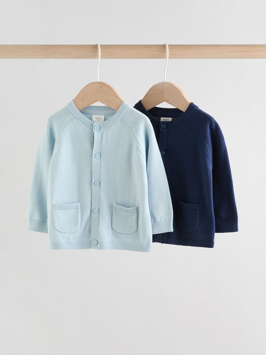 Blue 100% Cotton Knitted Baby Cardigans 2 Pack (0mths-2yrs) - image 1