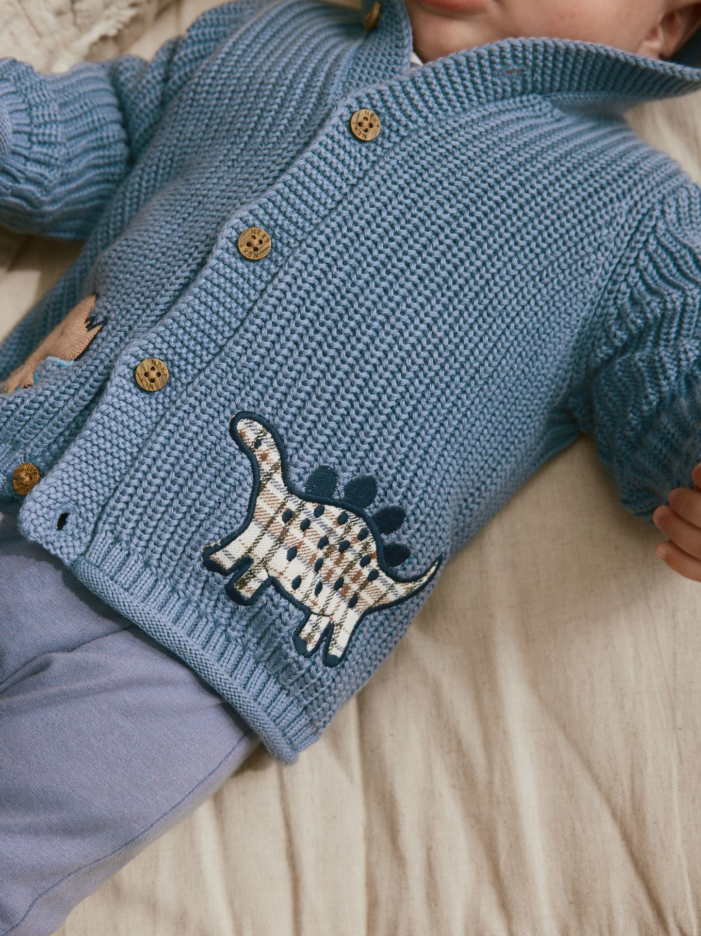 Navy Dinosaur Print Embroidered Baby Knitted Hooded Cardigan (0mths-2yrs)