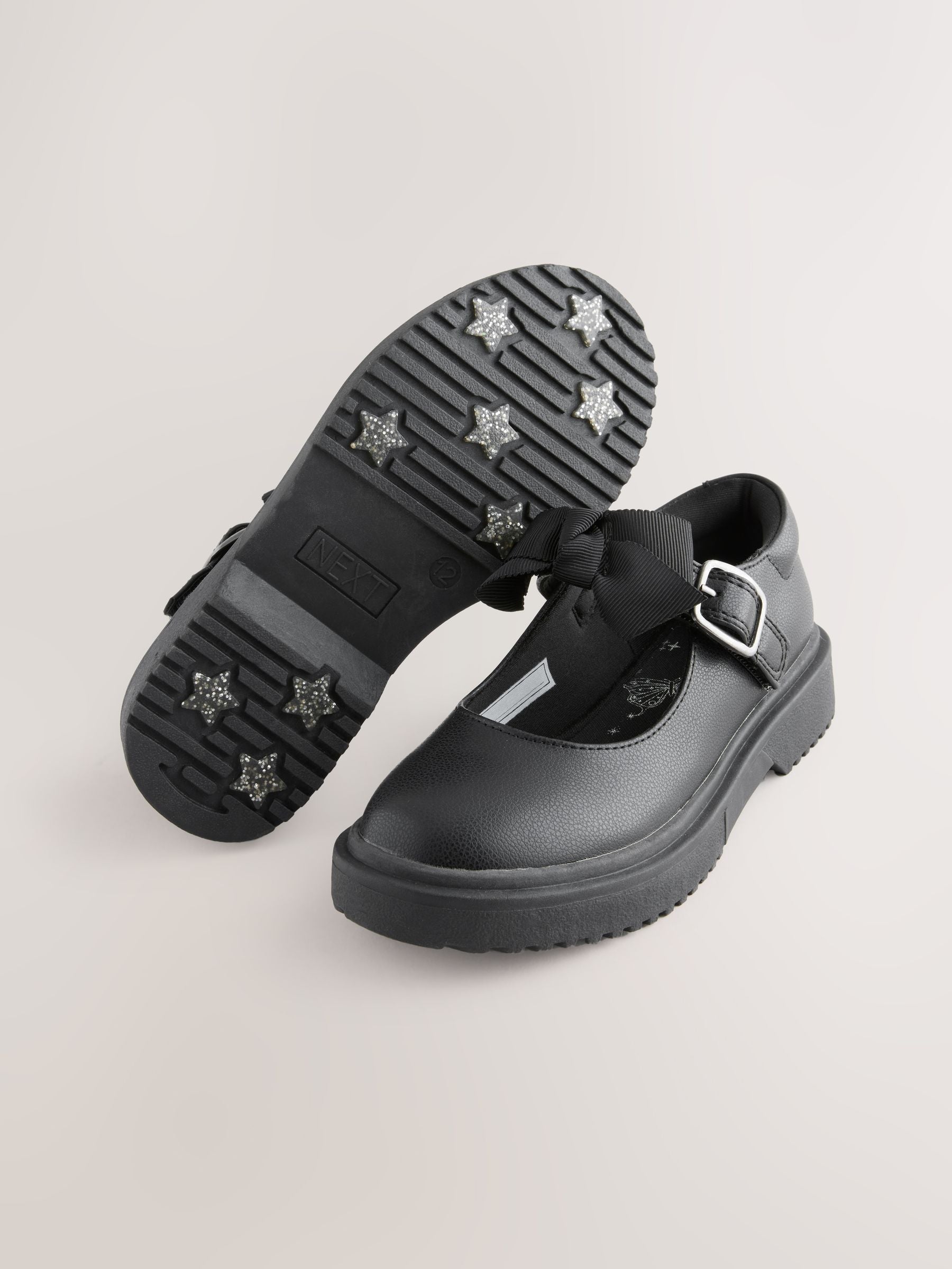 Black Matt Wide Fit (G) Bow Chunky Mary Jane School Shoes image 5