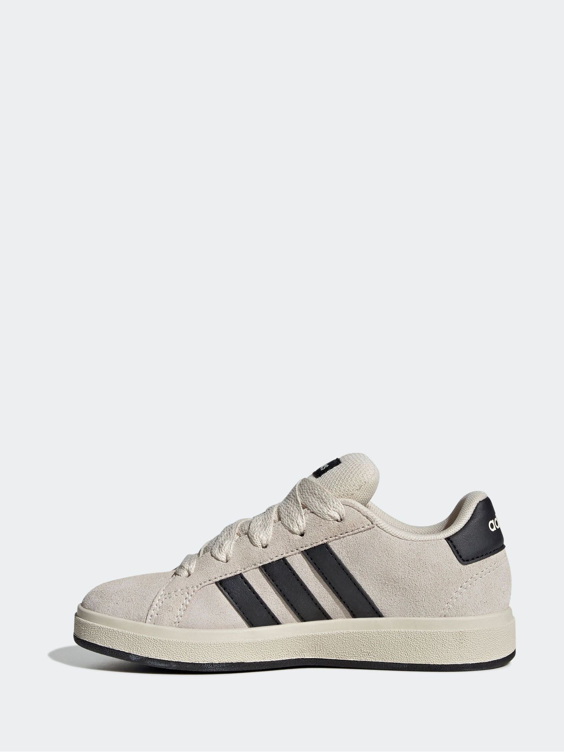adidas Grey/Black Grand Court 00s Suede Lace Kids Trainers image 2