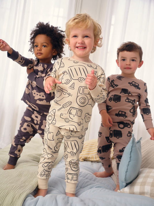 Brown/Cream Transport Mini Snuggle Pyjamas 3 Pack (9mths-10yrs) image 1