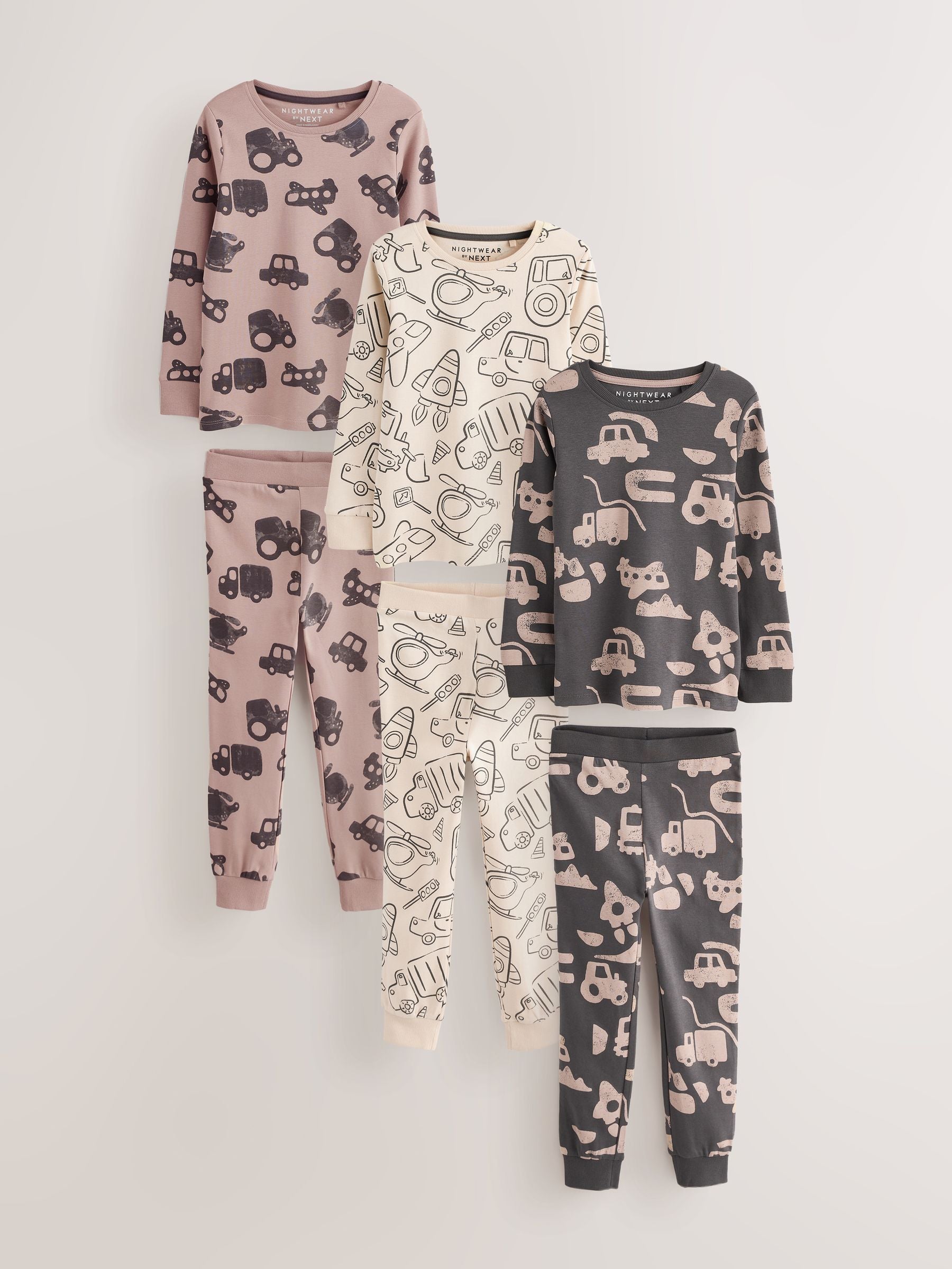 Brown/Cream Transport Mini Snuggle Pyjamas 3 Pack (9mths-10yrs) image 4