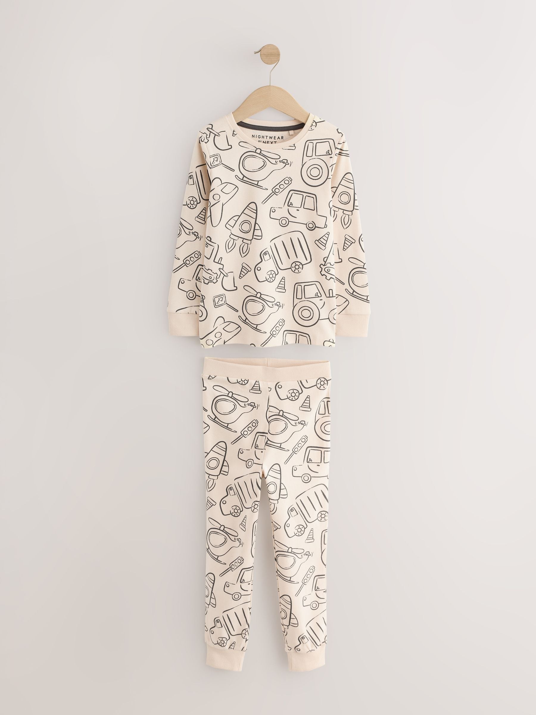 Brown/Cream Transport Mini Snuggle Pyjamas 3 Pack (9mths-10yrs) image 6