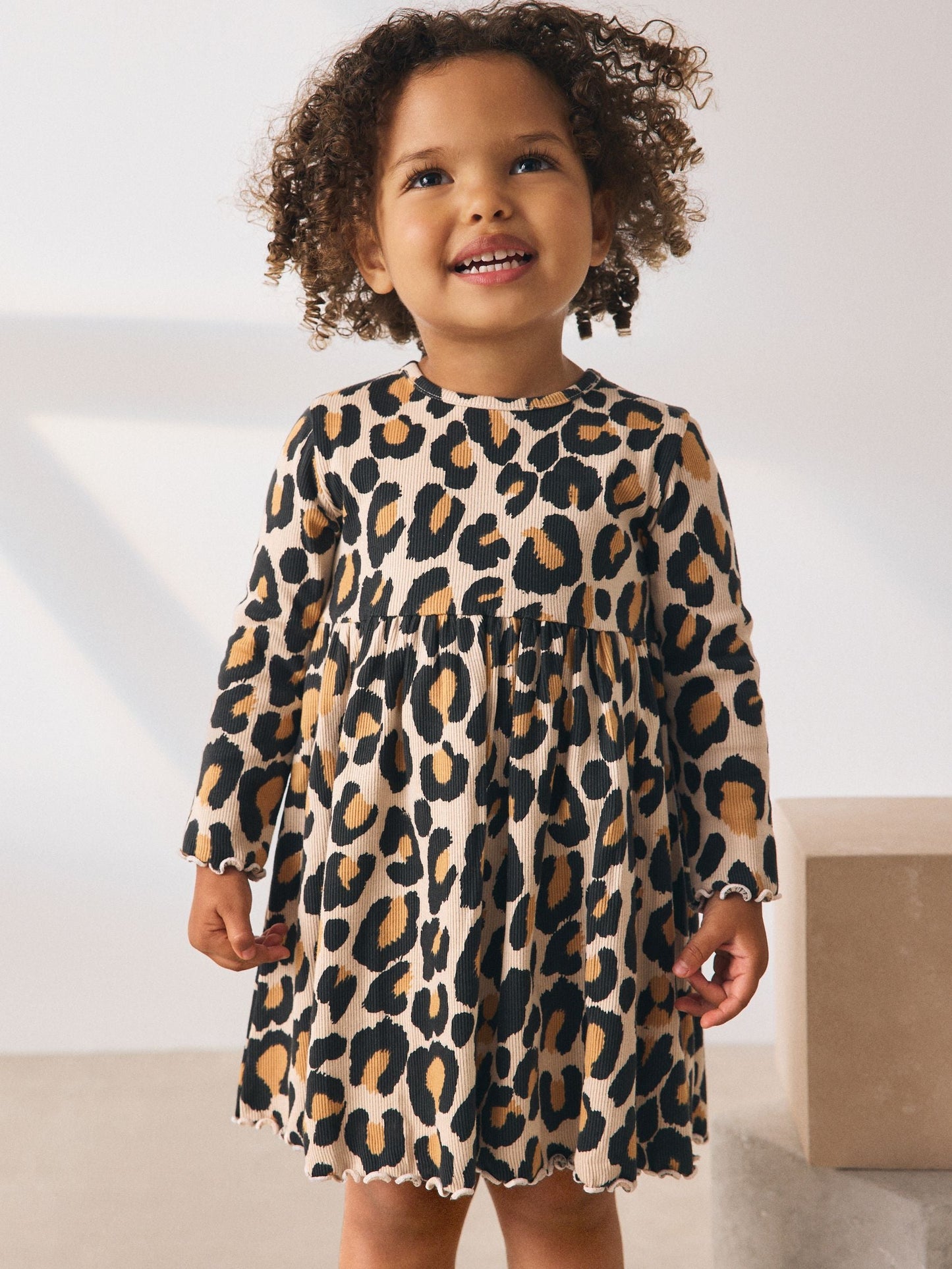 Animal Print Long Sleeve Ribbed Dress (3mths-7yrs)