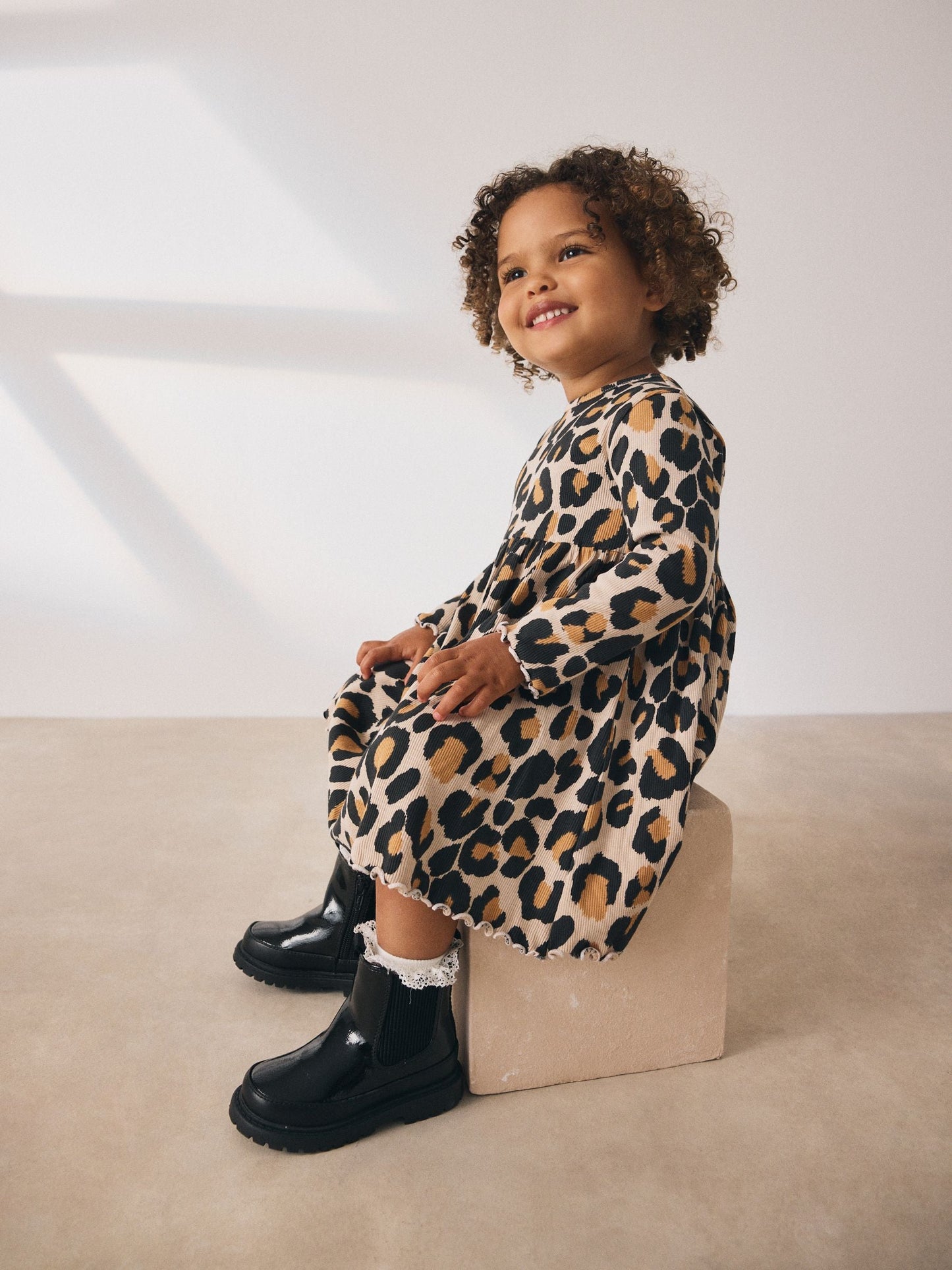 Animal Print Long Sleeve Ribbed Dress (3mths-7yrs)