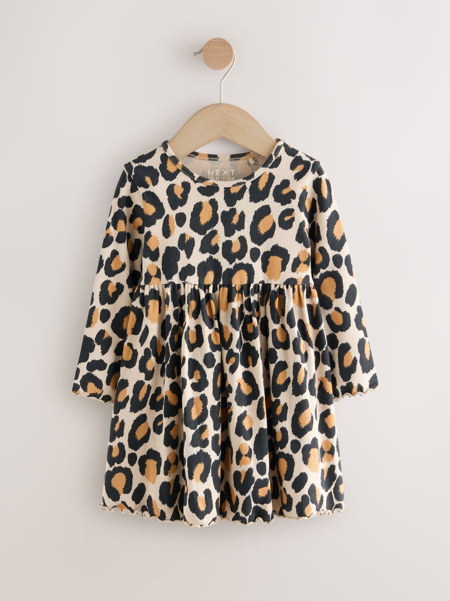 Animal Print Long Sleeve Ribbed Dress (3mths-7yrs)