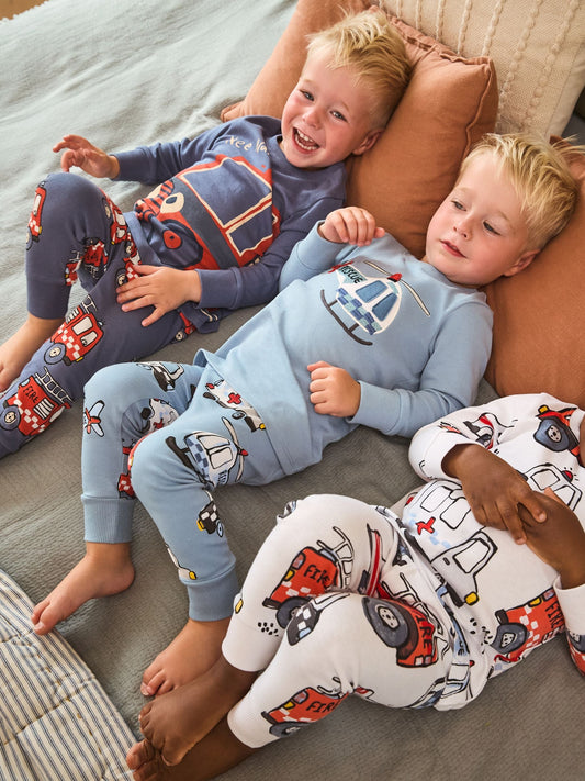 Red/Blue Emergency Vehicle Mini Snuggle Pyjamas 3 Pack (9mths-10yrs)