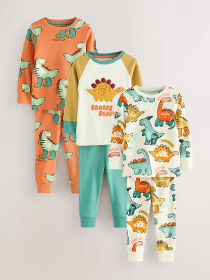 Multi Dino Snuggle Pyjamas 3 Pack (9mths-8yrs) image 4