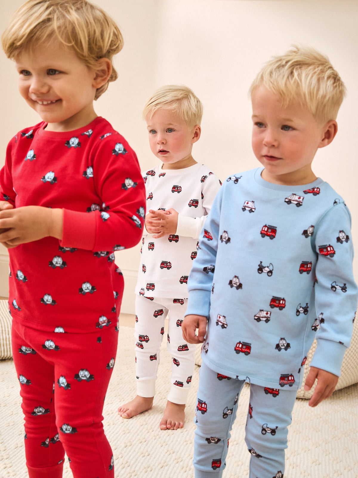 Dark Red/Blue Emergency Vehicle Snuggle Pyjamas 3 Pack (9mths-10yrs) - image 1