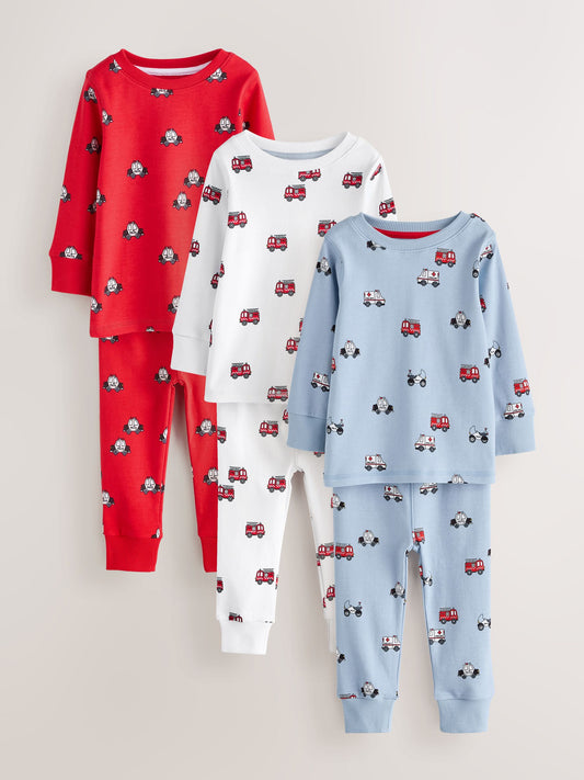 Dark Red/Blue Emergency Vehicle Mini Snuggle Pyjamas 3 Pack (9mths-10yrs) image 1