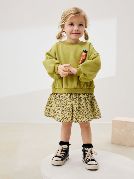 Green Carrot Mesh Skirt Sweat Dress (3mths-7yrs)