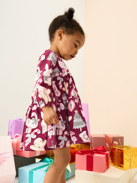 Red Christmas Long Sleeve Tiered Dress (3mths-7yrs)