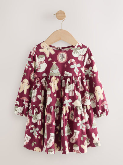 Red Christmas Long Sleeve Tiered Dress (3mths-7yrs)