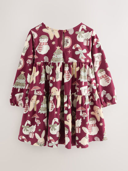 Red Christmas Long Sleeve Tiered Dress (3mths-7yrs)