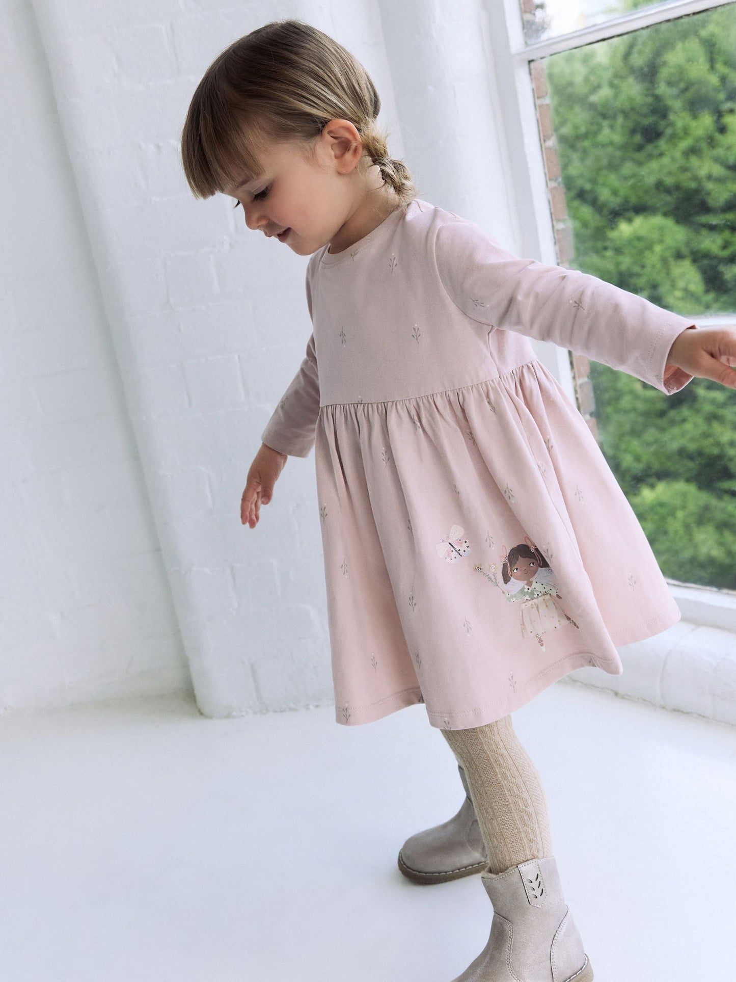 Pink Fairy Long Sleeve Embellished Dress (3mths-7yrs)